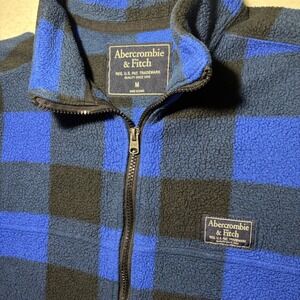 Abercrombie & Fitch Mens Blue Black Buffalo Check Plaid Quarter Zip Fleece M